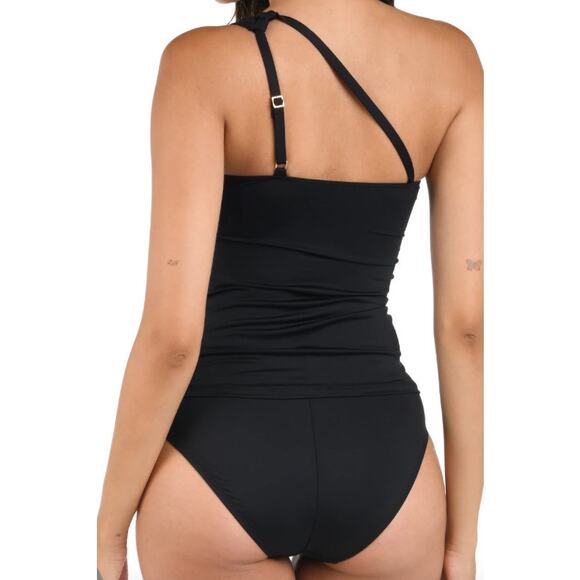 La Blanca Island Goddess One Shoulder Keyhole Tankini Top & Bottom Black SzUS 16 - Picture 4 of 12